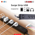 5 Core Protective Power Strip 6 Ac Outlet 6Ft Ext. Cord 2 Usb Circuit Breaker THU 6046